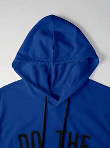 Manfinity LEGND Men Summer Sleeveless Hooded Casual Tank Top With Slogan Print And Drawstring - Blue - View 6