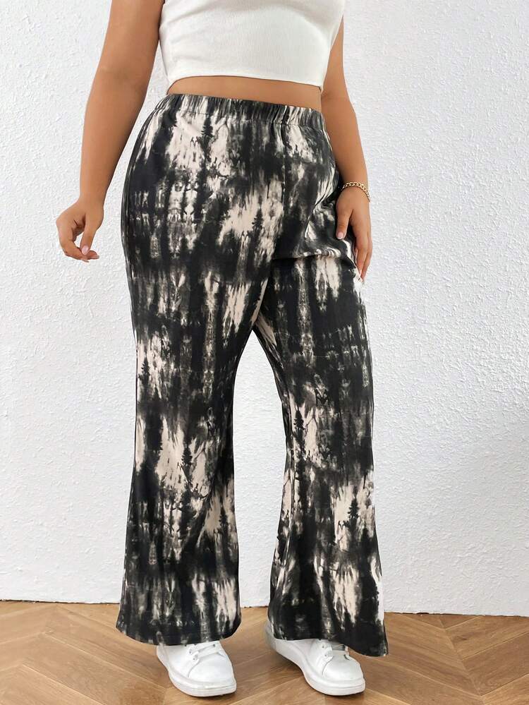 Plus Size Women's Summer Casual Vacation Trousers, Tie-Dye Trousers, Elastic Waist Trousers, Baggy Pants,Summer Pants
