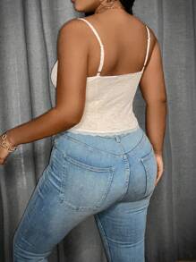 Maweii Plus Size Solid Color Lace Fitted Camisole Top - White - View 2