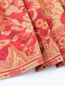 Elegant Red Hanfu Bottoms With Golden Embroidery Folk Style Long Polyester Skirt For Women