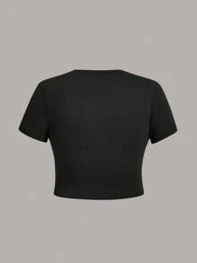 SHEIN SXY Plus Size Cut Out Basic Casual T-Shirt, Suitable For Summer, Dating, Casual, Shopping, Streetwear, Going Out, Vacation, Beach, Easy To Match&Looks Slim