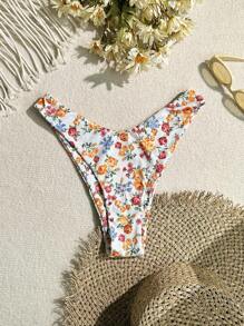 Swim Mod Summer Beach Floral Print Cheeky Bikini Bottom With Random Print - Multicolor - View 1