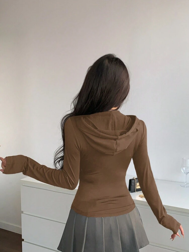 Women's Short-Length Hooded Sweatshirt With Waistline Drawstring, Front Zipper And Pockets,Long Sleeve Tops Jacket Hoodies