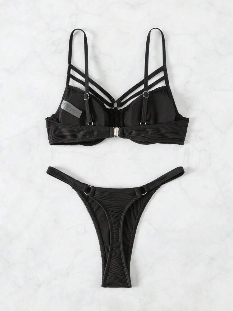 Women Hollow Out Plain Simple Beach Bikini Set With Bra And Briefs Separates,Summer Beach