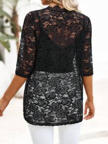 EMERY ROSE Women's Summer Lace Cardigan Jacket - Black - View 2