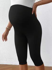 SHEIN Pregnant Women Solid Color Adjustable Waist 3/4 Length Leggings For Maternity