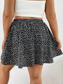 SHEIN Essnce 女性大尺碼夏季新款流行通勤休閒優雅音樂節通勤花卉花朵裙，太陽裙，短款黑色A字裙 - 黑與白 - 查看 2