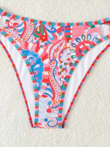 SHEIN Swim 女士印花中空設計雙層比基尼，完美適用於夏季海灘假期 - 彩色 - 查看 4