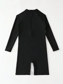 Tween Boys Stand Collar, Raglan Sleeve, Letter Printed, One-Piece Swimsuit - Multicolor - View 2