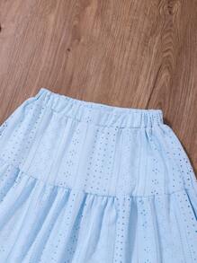 SHEIN Vintaside Kids Tween Girl Solid Knitted Jacquard Cami Dress Two-Piece Set For Summer, School, Campus, College - Baby Blue - View 7