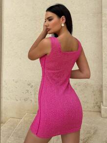 SHEIN Essnce Women Summer Lace Knit Tight Sweetheart Neck Sleeveless Dress