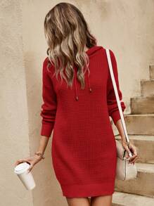 SHEIN Cottnline Vestido Corto De Jersey Con Capucha Y Cordón Para Mujer - Burdeos - Ver 4