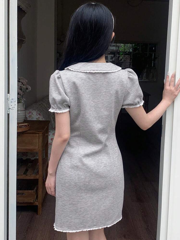 DAZY Peter Pan Collar Contrasting Edge Slim Short Dress Sundress,Mini Dress Prom Dress - Light Grey - View 5
