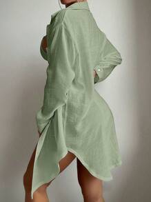 SHEIN Swim Summer Beach Women Long Sleeve Single-Breasted Shirt-Style Kimono For Vacation