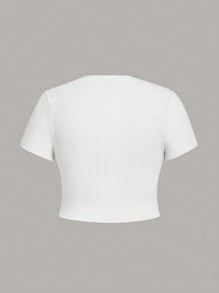 SHEIN SXY Plus Size Cut Out Basic Casual T-Shirt, Suitable For Summer, Dating, Casual, Shopping, Streetwear, Going Out, Vacation, Beach, Easy To Match&Looks Slim