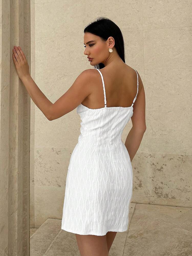 Women Summer Casual Spaghetti Strap Dress With Eyelet Tie