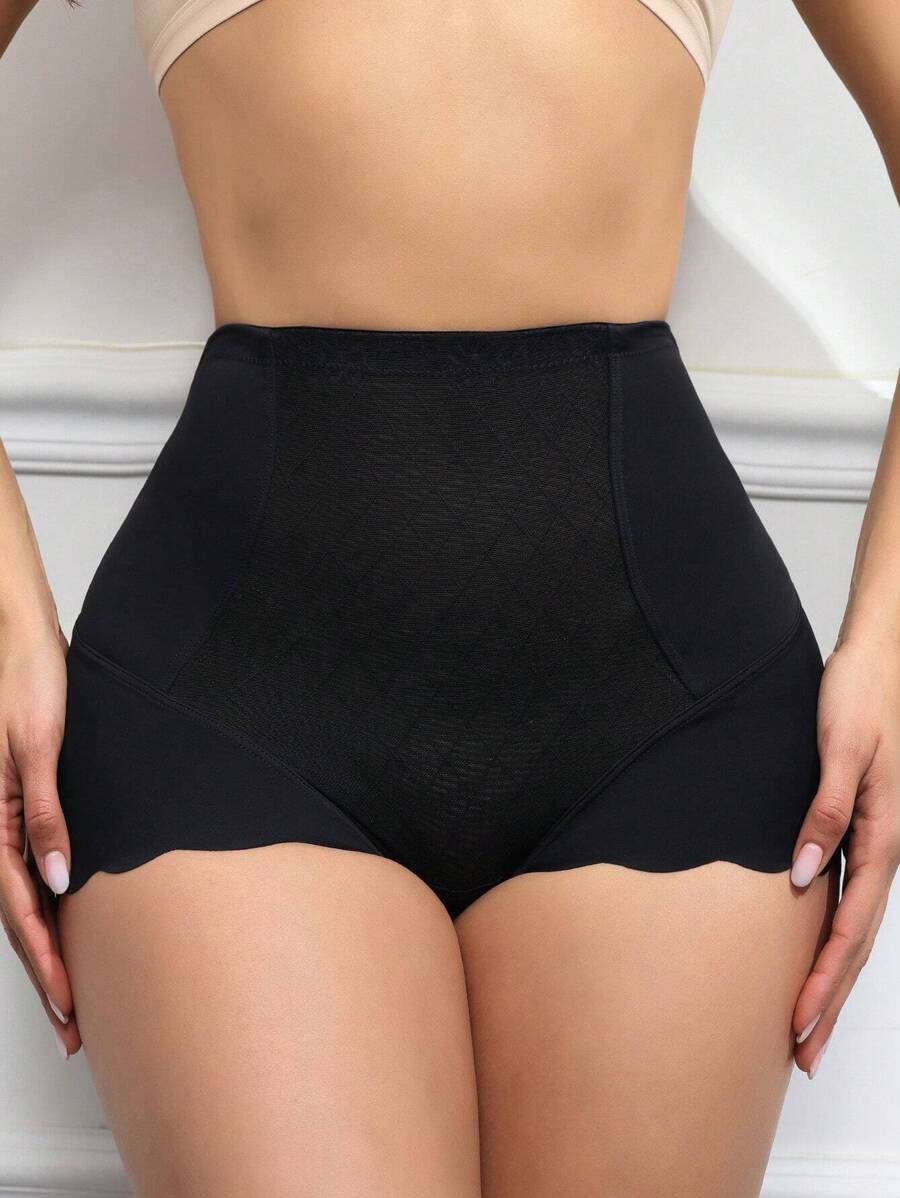 Ladies' Solid Color Shapewear Panties With Scallop Trim - Black - View 1