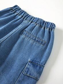 Shorts cargo en jean pour garçon avec poche à rabat et taille élastique pour l'été - Jean brut - Voir 4