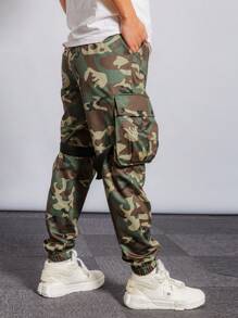 迷彩多口袋男式戶外工作裝，多功能設計 - 軍綠色 - 查看 3