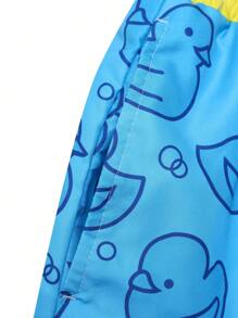 Manfinity Men Color Block Drawstring Cartoon Print Summer Beach Shorts