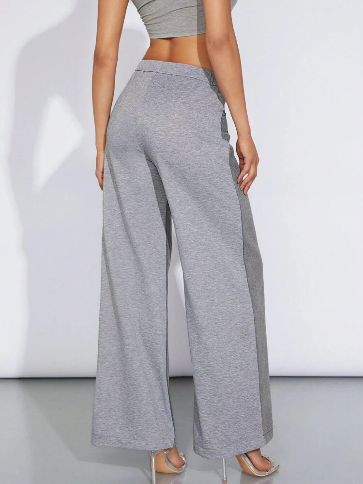 Mixed Media Colorblock Wide Leg Jeans