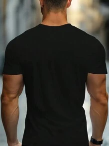 Men's Solid Color Drop Shoulder Oversized Short Sleeve T-Shirt, Summer - Black - View 3