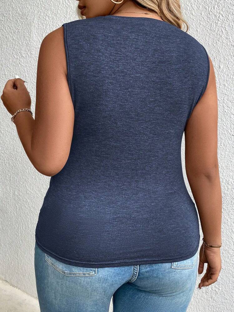 Plus Size Women Summer Hollow Out Twist Knot Shoulder Casual Tank Top With Asymmetric Hem