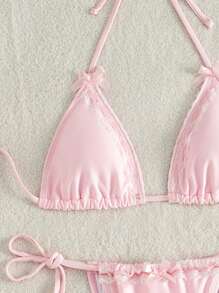 Swim Mod Women  Knot Halter Bikini Set, Perfect For Summer Beach Vacation - Baby Pink - View 4