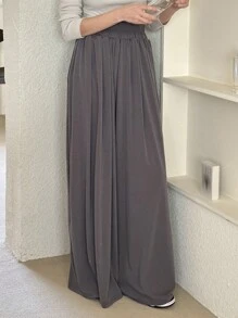 DAZY Women Solid Color Ultra-Loose Long Wide-Leg Pants With Flared Hem - Dark Grey - View 6