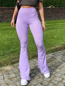 1 quần ống loe cạp cao thời trang kẻ sọc bó sát dành cho nữ - Màu tím  Violet - Xem 4