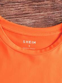 INAWLY Áo thun nữ cổ tròn in chữ ngắn tay mùa hè - Màu Cam cháy - Xem 3