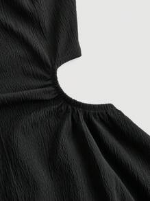 SHEIN MOD Vestido negro de verano con cuello halter plisado y recorte - Negro - Ver 3