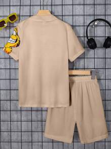 SHEIN Tween Boy Cool And Fashionable Short Sleeved Shirt And Shorts Spring Summer Set