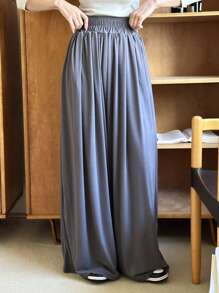 DAZY Women Solid Color Ultra-Loose Long Wide-Leg Pants With Flared Hem - Dark Grey - View 5