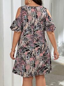 SHEIN VCAY Váy nghỉ mát rộng rãi in hình cây nhiệt đới mùa hè dành cho nữ cỡ lớn - Hồng - Xem 2