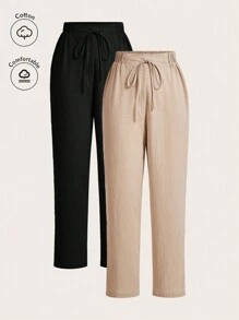 Poéselle Quần vải lanh lưng thun, thoáng khí và thoải mái, thích hợp mặc hàng ngày, đi nghỉ, đi làm - Nhiều màu - Xem 9