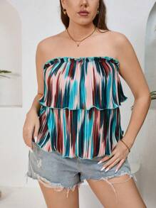 SHEIN Essnce Top tubo plisado multicolor con volantes y bordes ondulados para mujer de talla grande - Multicolor - Ver 1