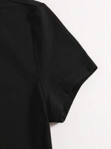 SHEIN EZwear Casual Solid Color Slim Fit Cropped T-Shirt, Summer - Black - View 4