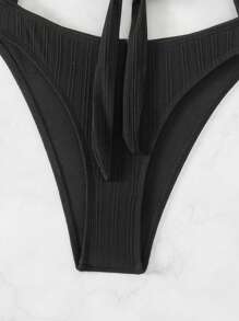 SHEIN Swim Ladies Solid Color Hollow Out Beachwear One Piece Swimsuit Summer - Black - View 4