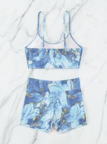 SHEIN Swim 女性全身印花細肩帶沙灘比基尼套裝 - 彩色 - 查看 6
