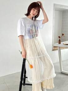 FRIFUL Designer Parte superior transparente, sencilla y ligera con volante para damas