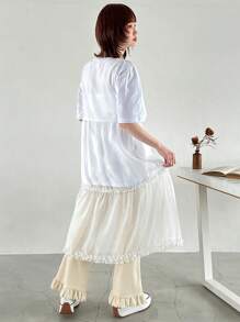 FRIFUL Designer Parte superior transparente, sencilla y ligera con volante para damas