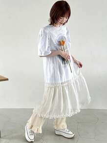 FRIFUL Designer Parte superior transparente, sencilla y ligera con volante para damas