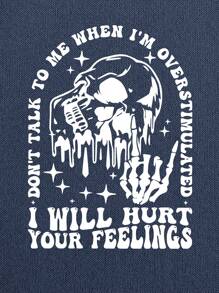 INAWLY Plus Size Skull And Letter Printed Drop-Shoulder Loose Round Neck Sweatshirt For Spring And Autumn, DON'T TALK TO ME WHEN I'M OVERSTIMULATED I WILL HURT YOUR FEELINGS, For Winter Graduation,Back To School Outfits,Graduation,Teacher Outfits For Women,Back To School Pullover Fall Outfit