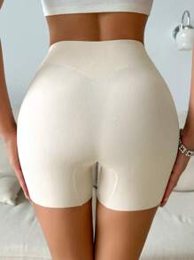 SHEIN Solid Color High Waist Hip Lifting Tummy Control Body Shaping Shorts - White - View 2