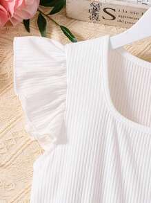 Teen Girl Elegant Belted Knitted Ribbed Striped Roundneck Long Print Dress - White - View 4