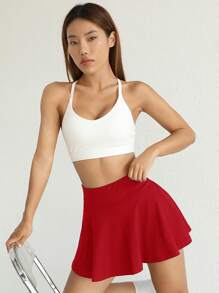 SHEIN EZwear Falda deportiva de ocio de punto rojo con bolsillos
