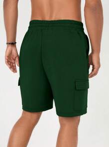 RueChic Men Solid Color Drawstring Shorts With Pockets For Summer - Green - View 2