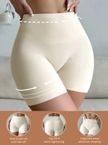 SHEIN Solid Color High Waist Hip Lifting Tummy Control Body Shaping Shorts - White - View 3