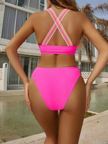 SHEIN Swim Juego de bikini de correas gruesas de un unicolor para mujer para las vacaciones de verano